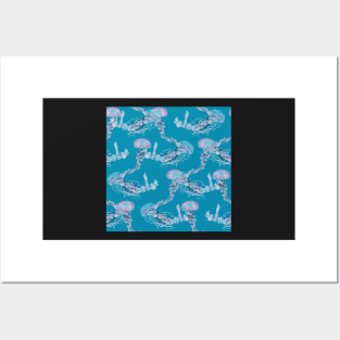 Criss Cross Jellysauce Coral Blue Posters and Art